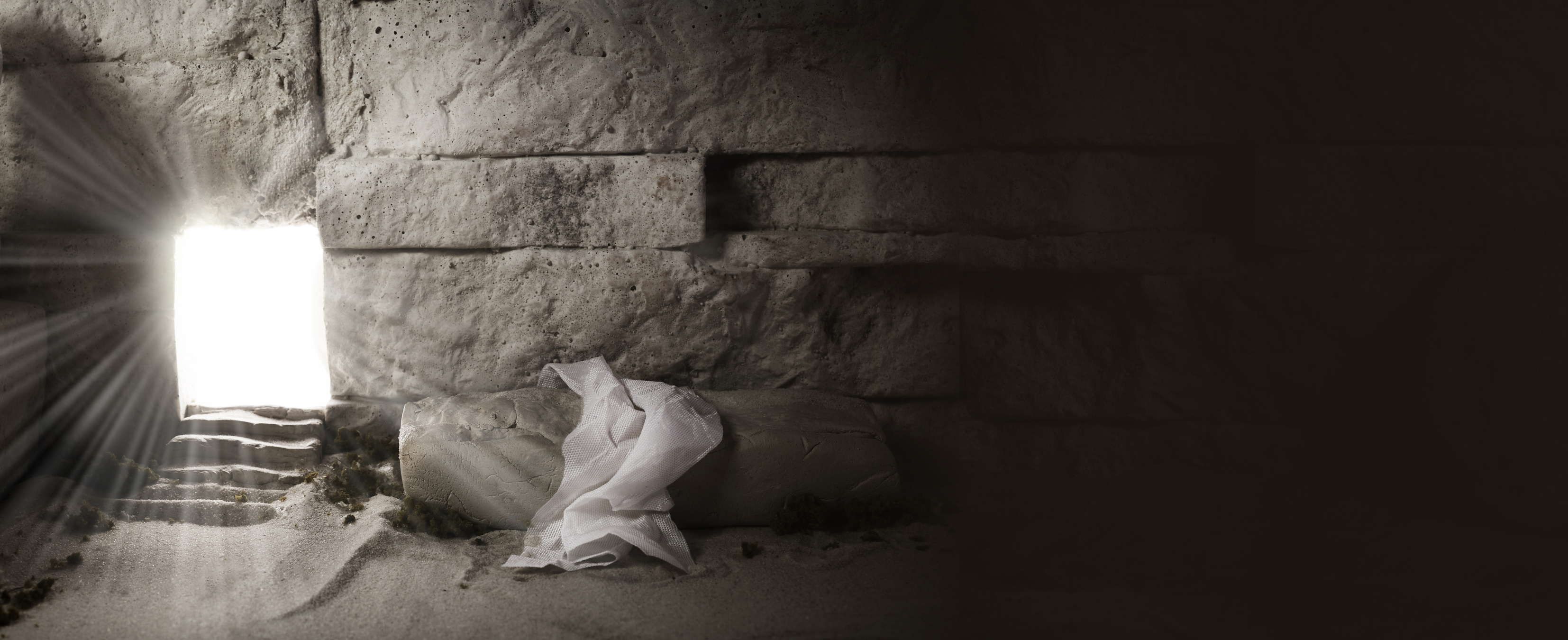 Empty Tomb With Light Shining Christian Easter Concept.